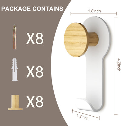 KAPANOU Dual Coat Hooks for Wall mounted Set of 8, Rustic Wooden Hook with Heavy Duty Metal Hanger for Towels, Hats, Backpack, Home Decor Hooks for Door, Bathroom, Bedroom, Entryway (Wood Brown / White)