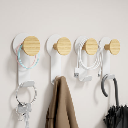 KAPANOU Dual Coat Hooks for Wall mounted Set of 8, Rustic Wooden Hook with Heavy Duty Metal Hanger for Towels, Hats, Backpack, Home Decor Hooks for Door, Bathroom, Bedroom, Entryway (Wood Brown / White)