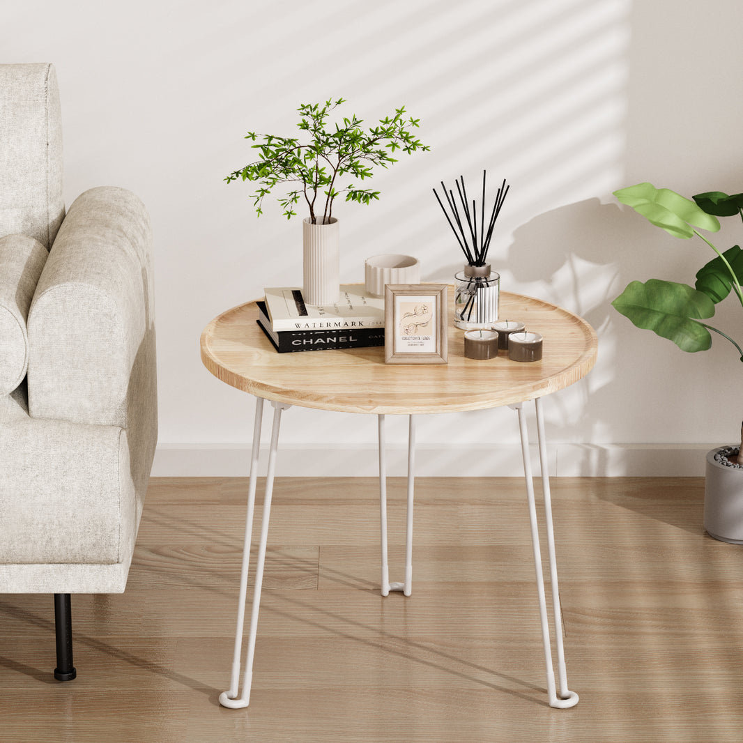 Coffee Table-CCC008-W）KAPANOU Folding Round Table 22.8in Indoor Outdoor with foldable Legs,  Heavy Duty Portable Table for Parties, Patio