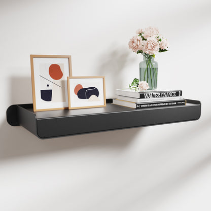 Floating shelf-AAA06-Black）KAPANOU Black Floating Shelves for Wall Display, Wall Mounted Aluminum Shelf for Book Storage, Bathroom, Living Room, Bedroom, Kitchen, Modern and Heavy Duty Hanging Shelves for Home Decor