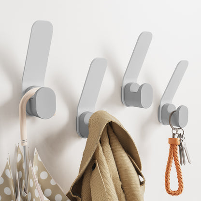 KAPANOU Lot de 4 patères murales doubles en métal robuste pour salle de bain, chambre, entrée, crochets muraux polyvalents et décoratifs en aluminium pour suspendre serviettes, chapeaux, sacs (gris)
