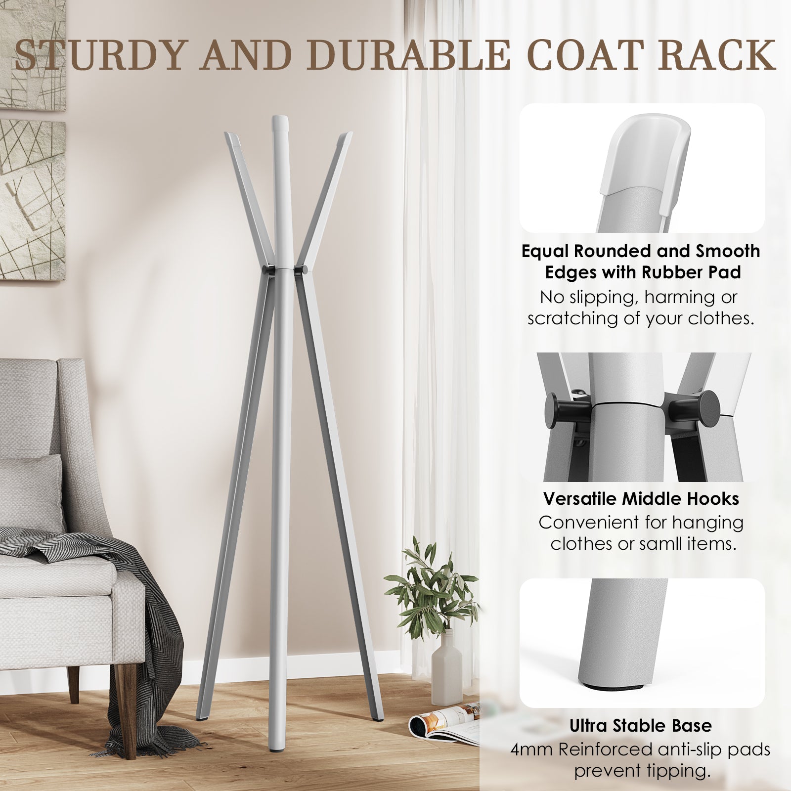 KAPANOU Freestanding Coat Rack with 6 Hooks, Entryway Hall Tree