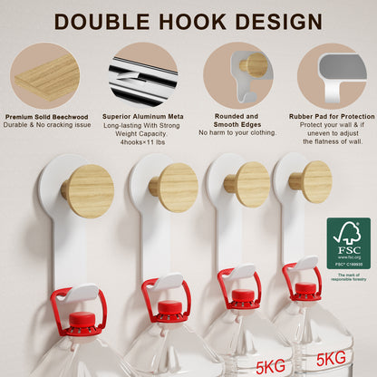 KAPANOU Dual Coat Hooks for Wall mounted Set of 8, Rustic Wooden Hook with Heavy Duty Metal Hanger for Towels, Hats, Backpack, Home Decor Hooks for Door, Bathroom, Bedroom, Entryway (Wood Brown / White)