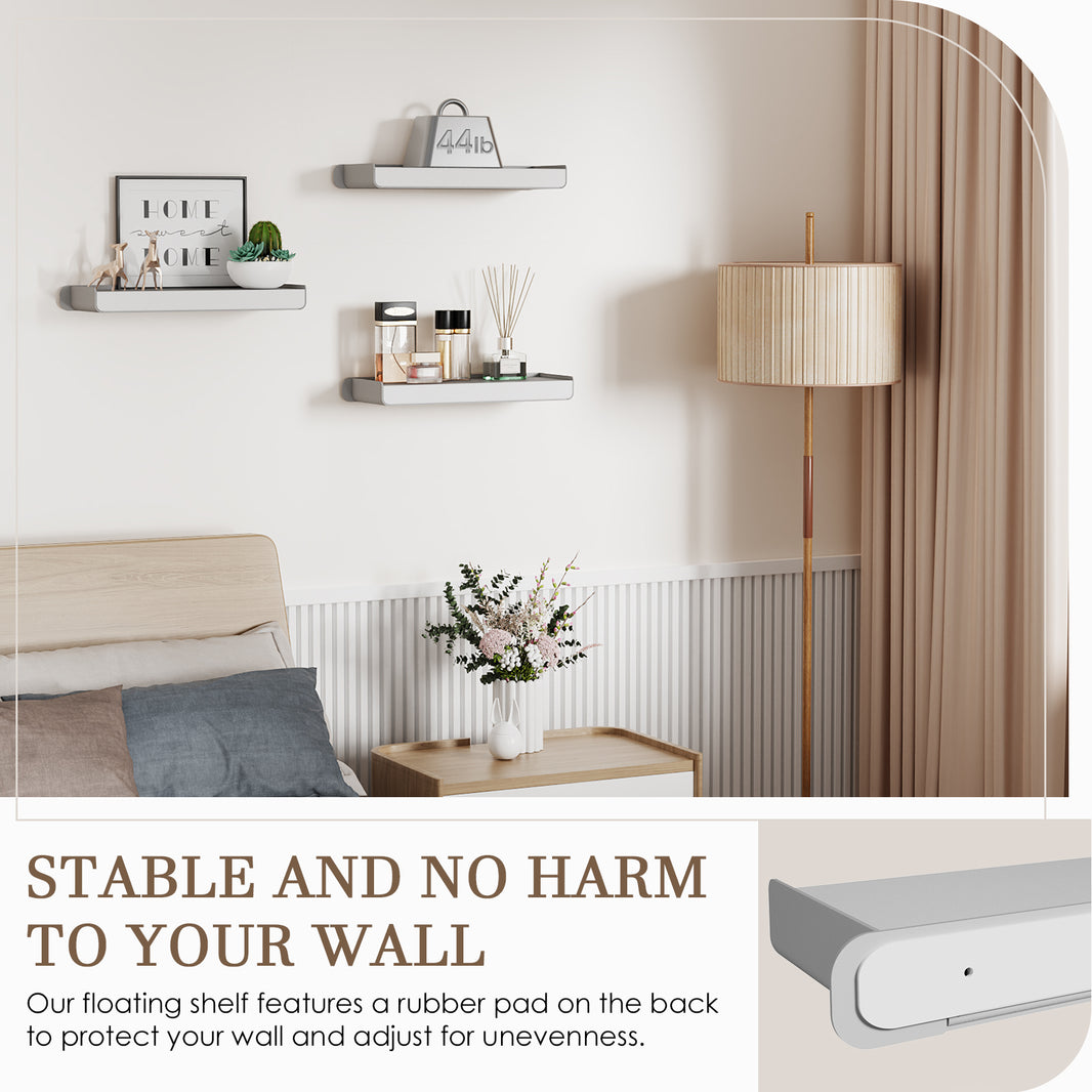 Floating shelf-AAA05-Grey）KAPANOU Grey Floating Shelves Wall Mounted, Heavy Duty Aluminum Shelf for Book Storage, Living Room, Bedroom, Bathroom, Kitchen, Modern Metal Hanging Shelves for Wall Decor