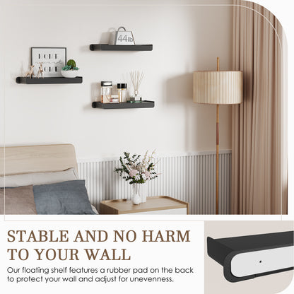 Floating shelf-AAA06-Black）KAPANOU Black Floating Shelves for Wall Display, Wall Mounted Aluminum Shelf for Book Storage, Bathroom, Living Room, Bedroom, Kitchen, Modern and Heavy Duty Hanging Shelves for Home Decor