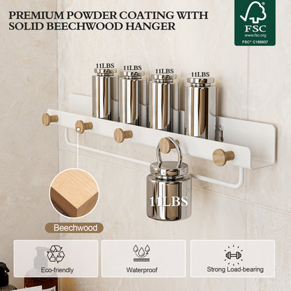 Floating shelf-CCC002-W）KAPANOU Floating Shelves with Lip, Coat Hooks & Towel Rack, Natural Wood Grain Wall Shelf for Bathroom, Bedroom, Living Room (White)