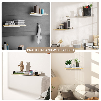 Floating shelf-BBB08-White）KAPANOU Floating Shelves for Wall, Modern Hanging Bookshelf with White Metal Brackets for Office Decor, Wooden Wall Mounted Shelf for Farmhouse Kitchen Bathroom Bedroom, Rustic Brown