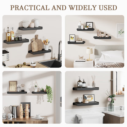 Floating shelf-AAA06-Black）KAPANOU Black Floating Shelves for Wall Display, Wall Mounted Aluminum Shelf for Book Storage, Bathroom, Living Room, Bedroom, Kitchen, Modern and Heavy Duty Hanging Shelves for Home Decor