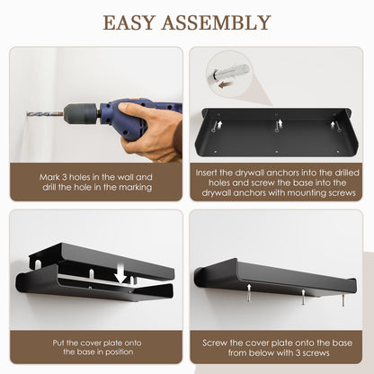 Floating shelf-AAA06-Black）KAPANOU Black Floating Shelves for Wall Display, Wall Mounted Aluminum Shelf for Book Storage, Bathroom, Living Room, Bedroom, Kitchen, Modern and Heavy Duty Hanging Shelves for Home Decor