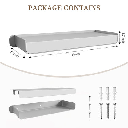Floating shelf-AAA05-Grey）KAPANOU Grey Floating Shelves Wall Mounted, Heavy Duty Aluminum Shelf for Book Storage, Living Room, Bedroom, Bathroom, Kitchen, Modern Metal Hanging Shelves for Wall Decor