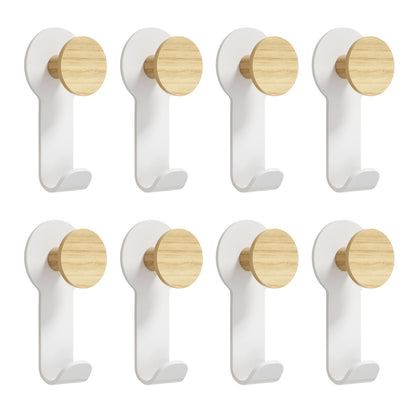 KAPANOU Dual Coat Hooks for Wall mounted Set of 8, Rustic Wooden Hook with Heavy Duty Metal Hanger for Towels, Hats, Backpack, Home Decor Hooks for Door, Bathroom, Bedroom, Entryway (Wood Brown / White)
